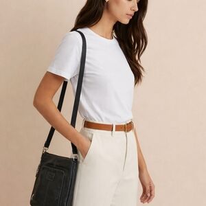 Fossil Black Leather Bag with Stitch Detail